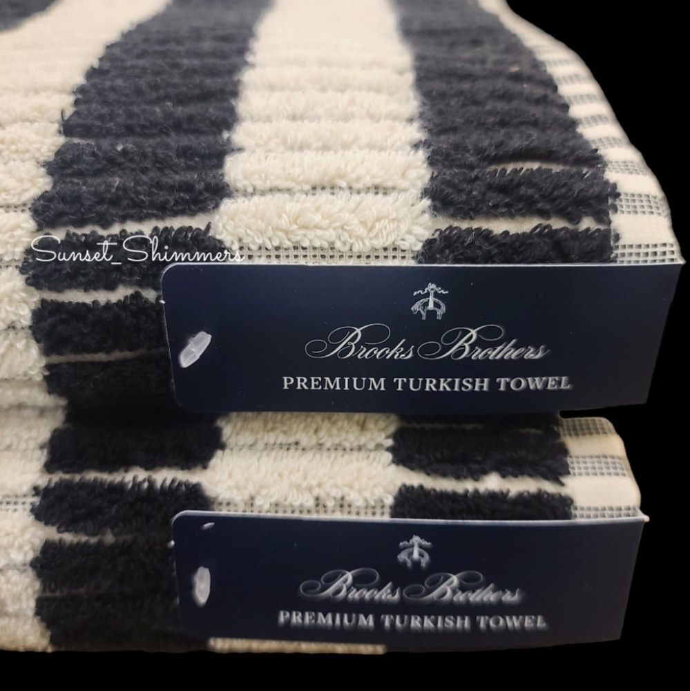 6pc BROOKS BROTHERS Black & Cream Mosaic Tile THICK PLUSH TURKISH Towel Set New - Picture 5 of 7